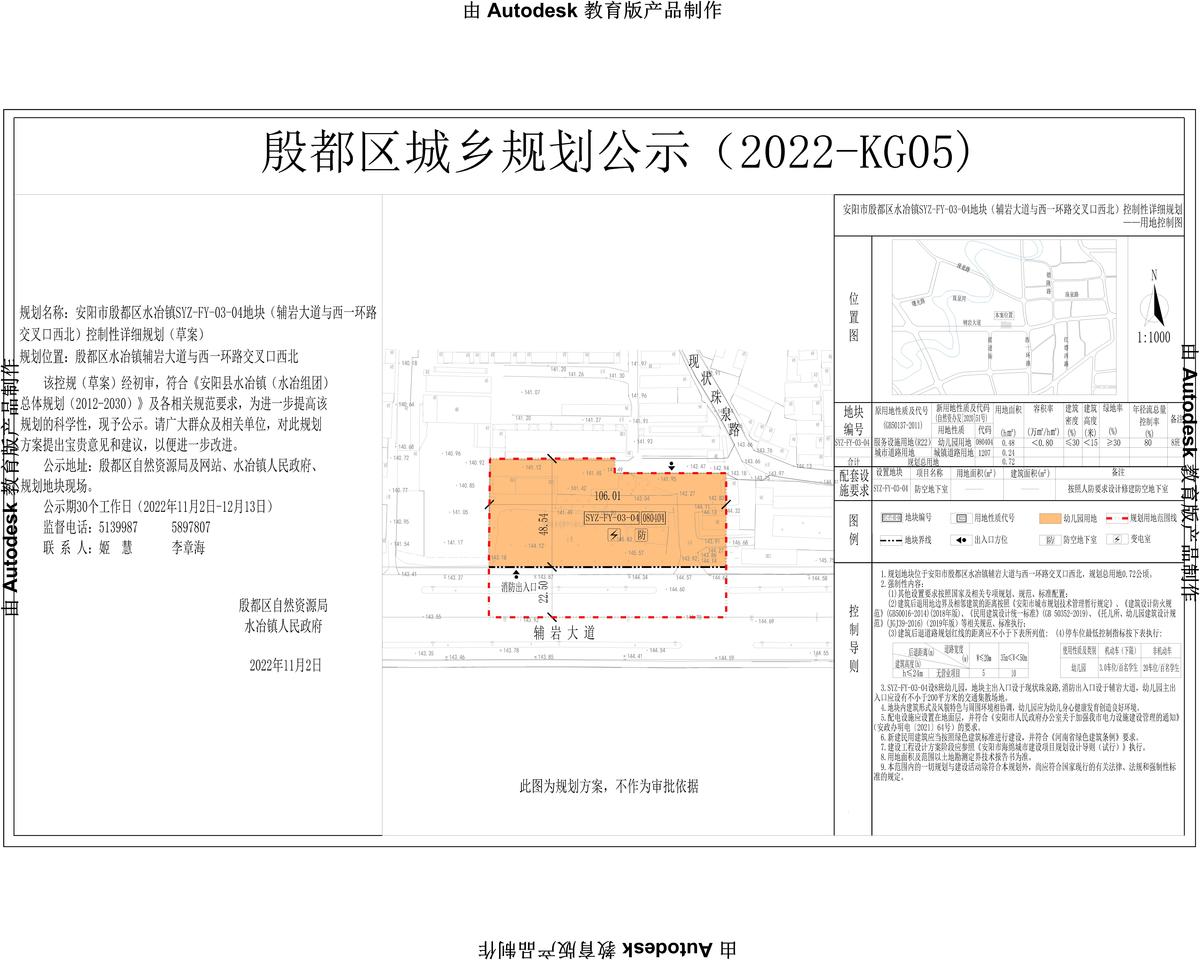 安阳市殷都区水冶镇SYZ-FY-03-04地块(辅岩大道与西一环路交叉口西北）控制性详细规划（草案））