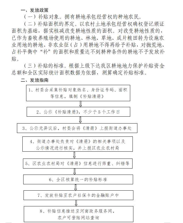 马村区耕地地力保护补贴发放政策和指南