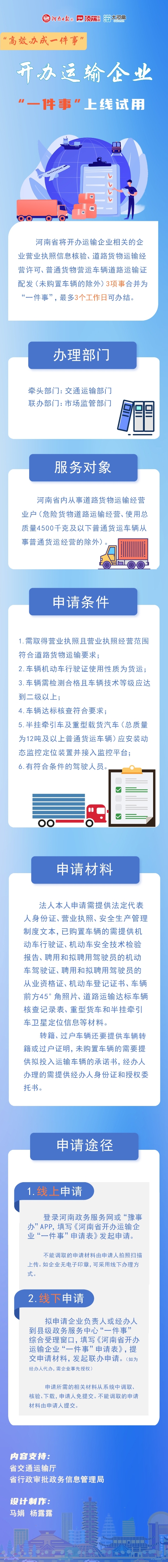 高效办成一件事丨河南省开办运输企业“一件事”上线试用（附图解）