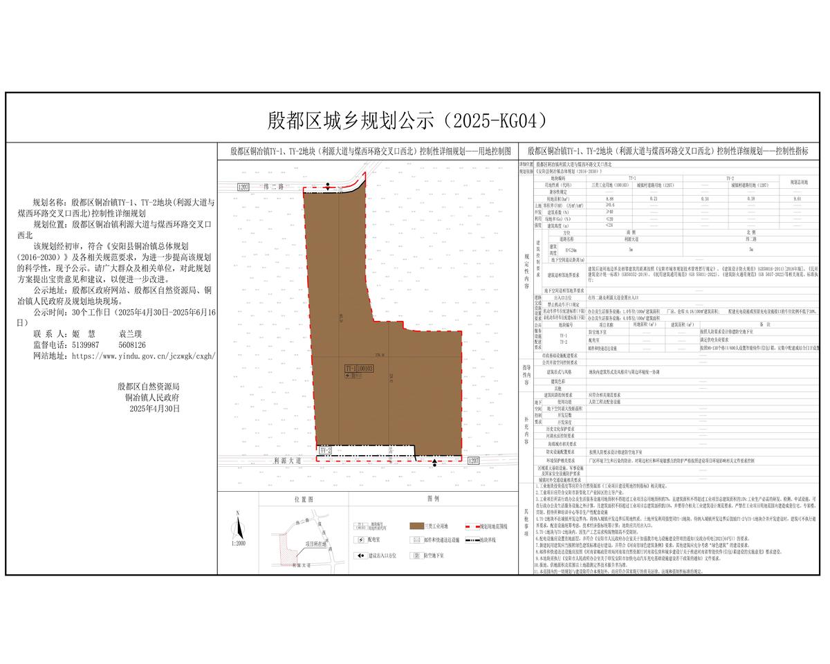 殷都区铜冶镇TY-1、TY-2地块（利源大道与煤西环路交叉口西北）控制性详细规划（方案）