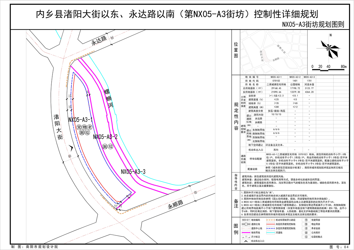 《内乡县渚阳大街以东、永达路以南区域 （第NX05-A3街坊）控制性详细规划》公示方案