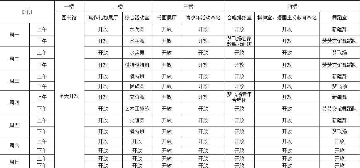 马村区文化馆免费开放课程表