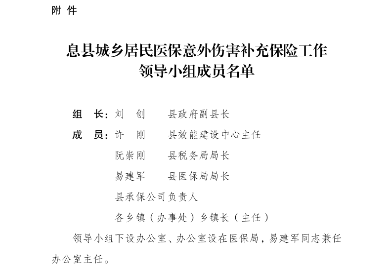 息县人民政府办公室关于印发息县2023年度城乡居民医保意外伤害补充保险实施方案的通知