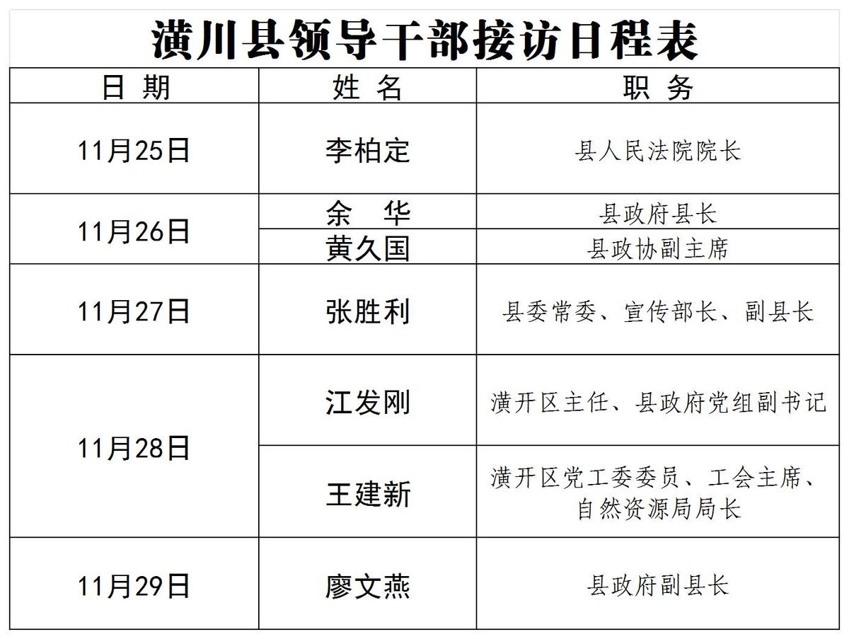 潢川县领导干部接访日程表