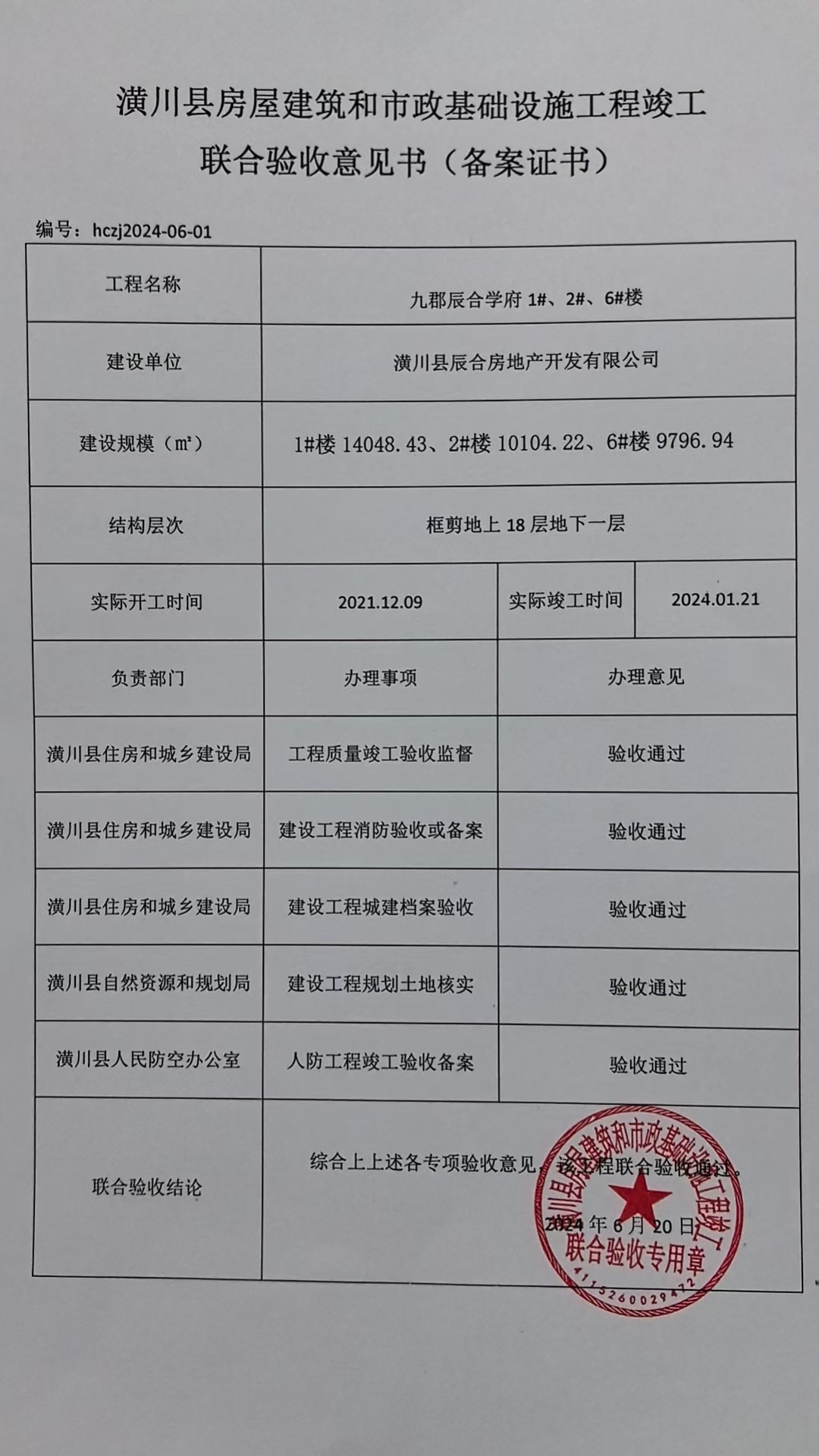 潢川縣房屋建筑和市政基礎(chǔ)設(shè)施工程竣工聯(lián)合驗收意見書(備案證書)