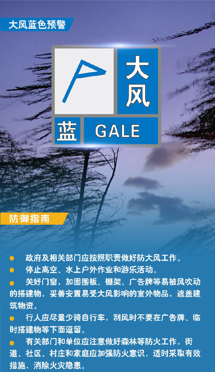 郑州市气象台发布大风蓝色预警