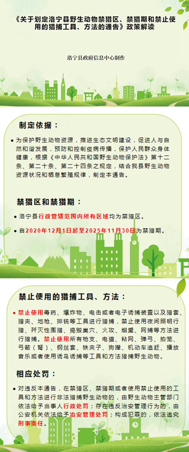 图解：《关于划定洛宁县野生动物禁猎区、禁猎期和禁止使用的猎捕工具、方法的通告》政策解读