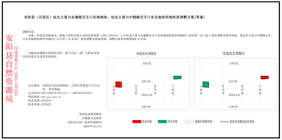安阳县(示范区)站北大道与永康路交叉口东南地块、站北大道与中棉路交叉口东北地块用地性质调整(草案)