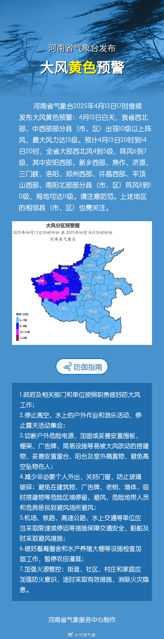 局地阵风11级！河南发布大风黄色预警